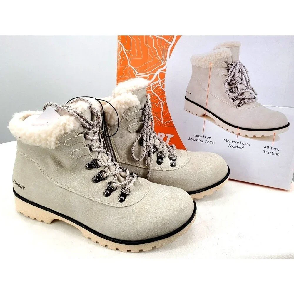 Jsport 6 Boots Faux Fur Shearling Winter Outdoor Weather Lug Chunky Snow Shoes